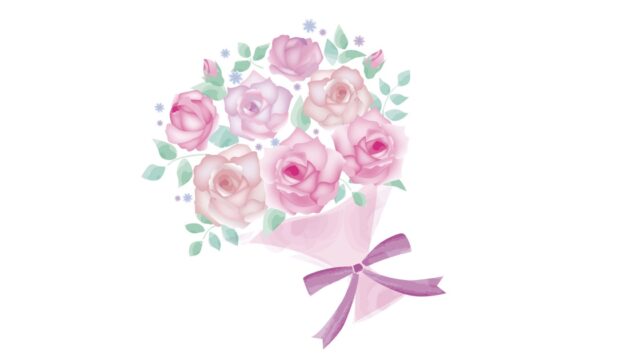 ピンクの薔薇の花束　イラスト