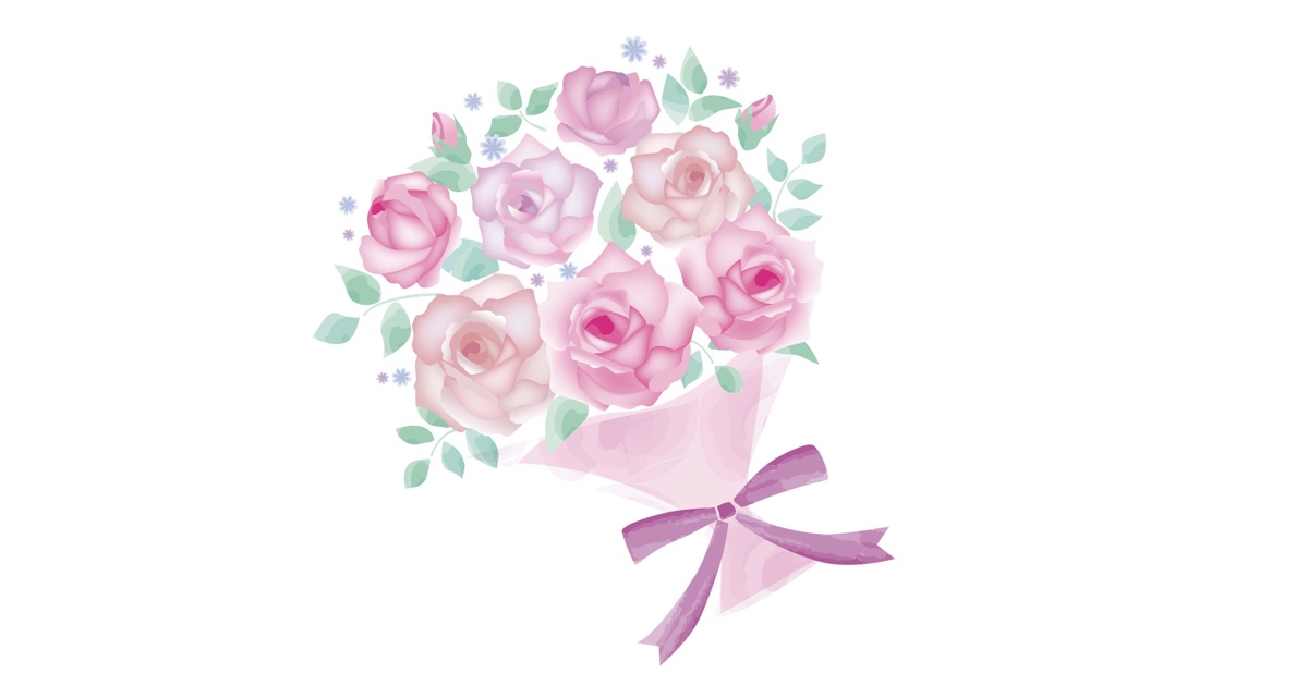 ピンクの薔薇の花束　イラスト
